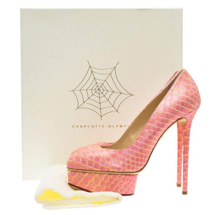 Pre Owned Charlotte Olympia Pink Python Priscilla Platform Pumps Size 40