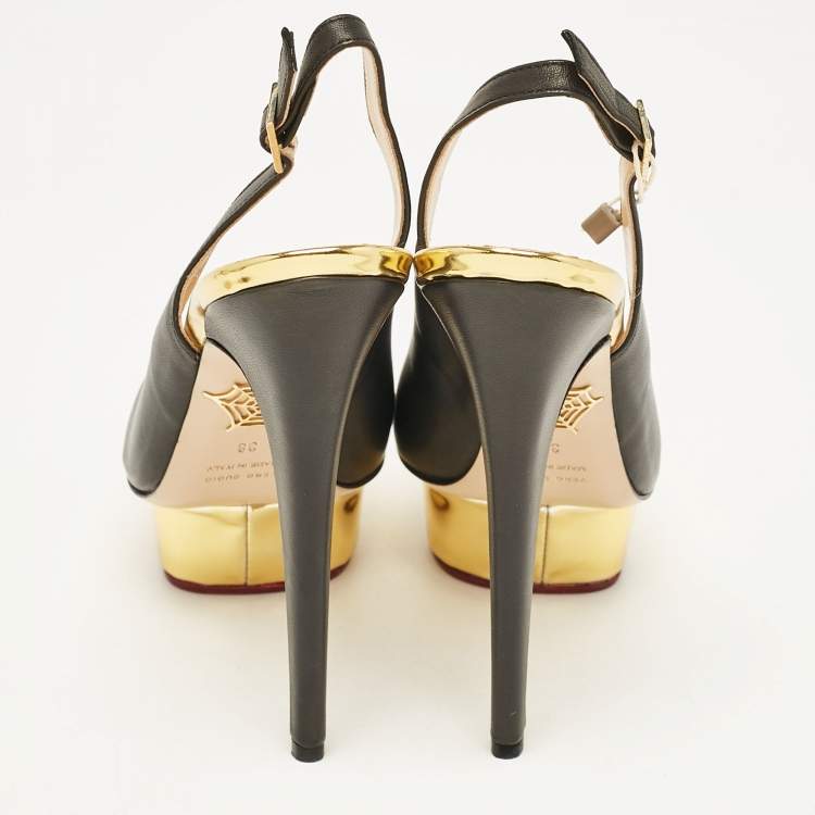 Pre Owned Charlotte Olympia Black Leather Dolly Slingback Pumps Size 38
