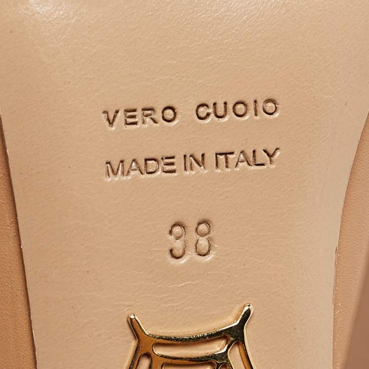 Pre Owned Charlotte Olympia Beige Leather Dolly Slingback Platform Pumps Size 38