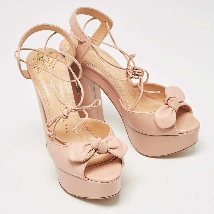 مملوكة مسبقًا Charlotte Olympia Pink Leather Austin Platform Sandals Size 37