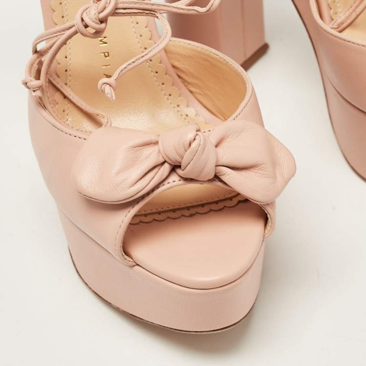 مملوكة مسبقًا Charlotte Olympia Pink Leather Austin Platform Sandals Size 37