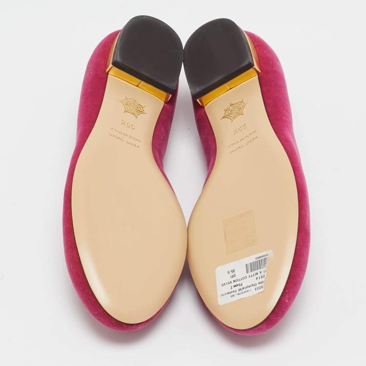 Pre Owned Charlotte Olympia Pink Velvet Knot A Kitty Ballet Flats Size 35.5