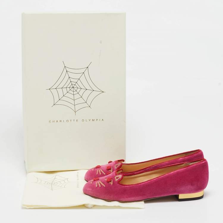 Pre Owned Charlotte Olympia Pink Velvet Knot A Kitty Ballet Flats Size 35.5