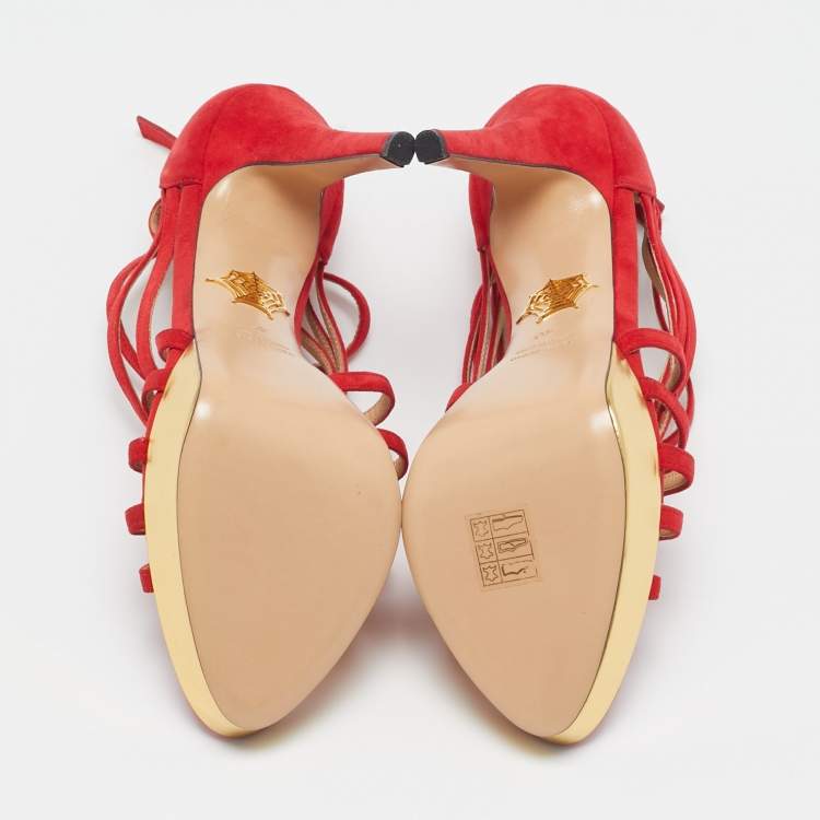 Pre Owned Charlotte Olympia Red Suede Strappy Platform Sandals Size 40