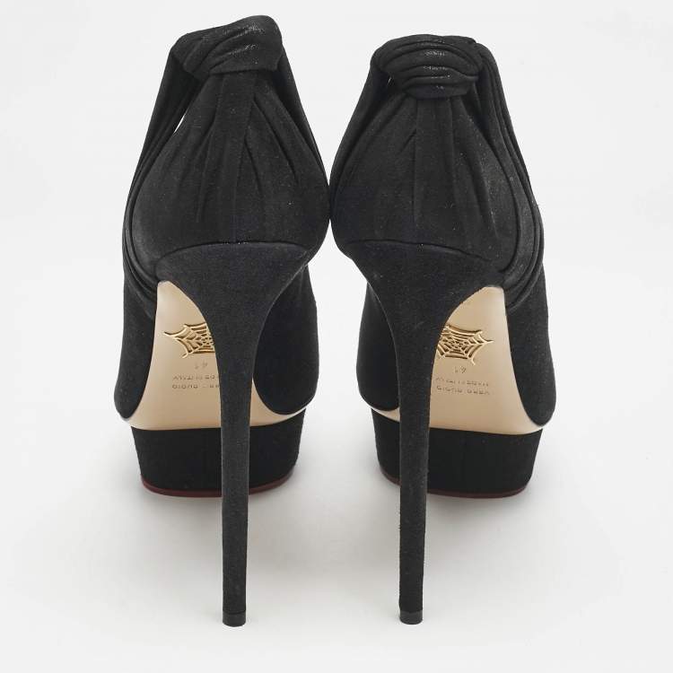 Pre Owned Charlotte Olympia Black Suede Dolly Platform Pumps Size 41