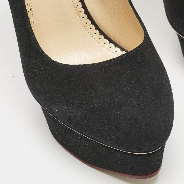 Pre Owned Charlotte Olympia Black Suede Dolly Platform Pumps Size 41