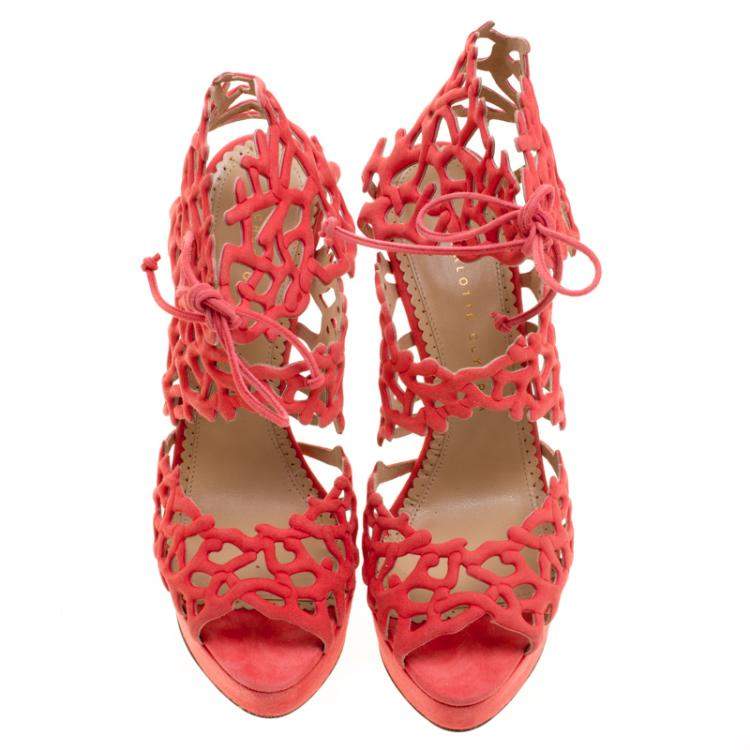 Pre Owned Charlotte Olympia Coral Laser Cut Suede Goodness Gracious Reef Platform Sandals Size 39
