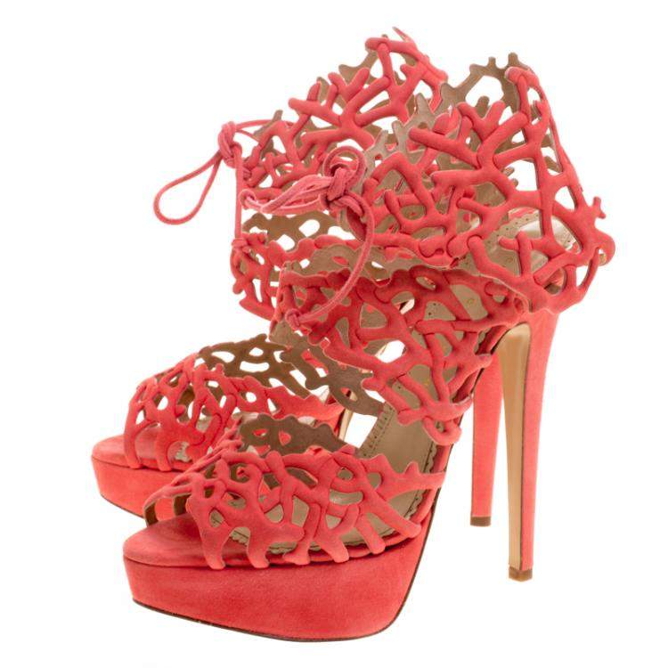 Pre Owned Charlotte Olympia Coral Laser Cut Suede Goodness Gracious Reef Platform Sandals Size 39