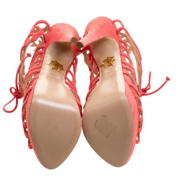 Pre Owned Charlotte Olympia Coral Laser Cut Suede Goodness Gracious Reef Platform Sandals Size 39