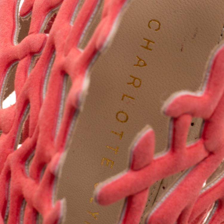 Pre Owned Charlotte Olympia Coral Laser Cut Suede Goodness Gracious Reef Platform Sandals Size 39