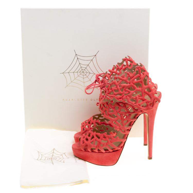 Pre Owned Charlotte Olympia Coral Laser Cut Suede Goodness Gracious Reef Platform Sandals Size 39