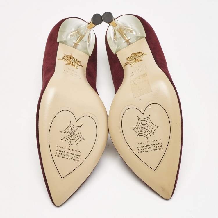 Pre Owned Charlotte Olympia Burgundy Suede Pointed Toe Pumps Size 37.5