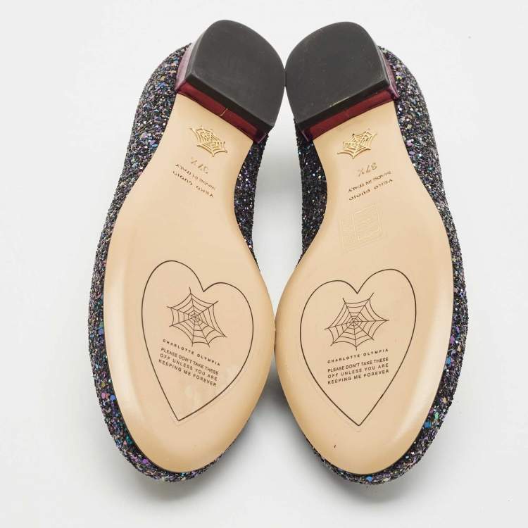 Pre Owned Charlotte Olympia Multicolor Glitter Cat Ballet Flats Size 37.5