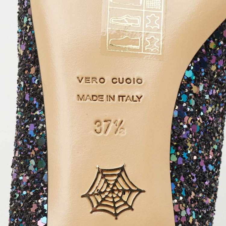 Pre Owned Charlotte Olympia Multicolor Glitter Cat Ballet Flats Size 37.5