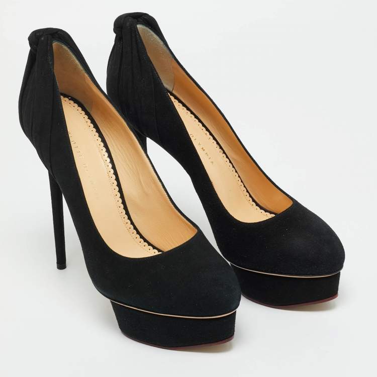 Pre Owned Charlotte Olympia Black Suede Eccentric Josephine Platform Pumps Size 41