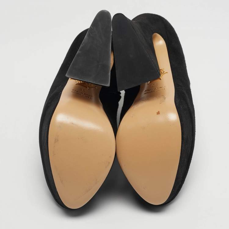 Pre Owned Charlotte Olympia Black Suede Ankle Length Boots Size 36