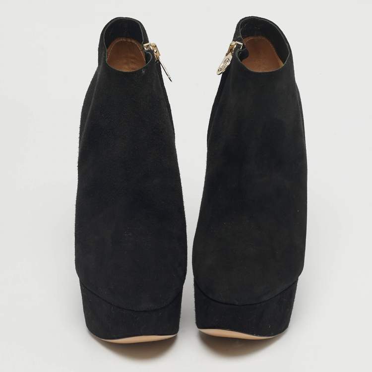 Pre Owned Charlotte Olympia Black Suede Ankle Length Boots Size 36