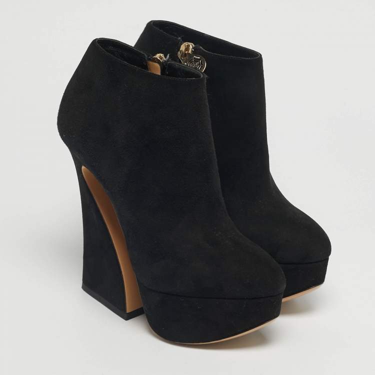 Pre Owned Charlotte Olympia Black Suede Ankle Length Boots Size 36