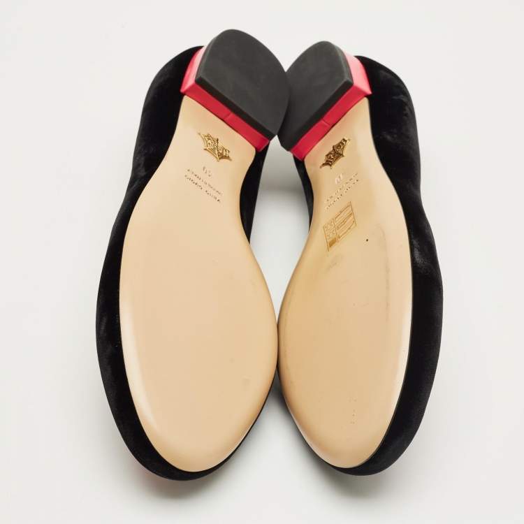 Pre Owned Charlotte Olympia Black/Pink Velvet Kitty Ballet Flats Size 40