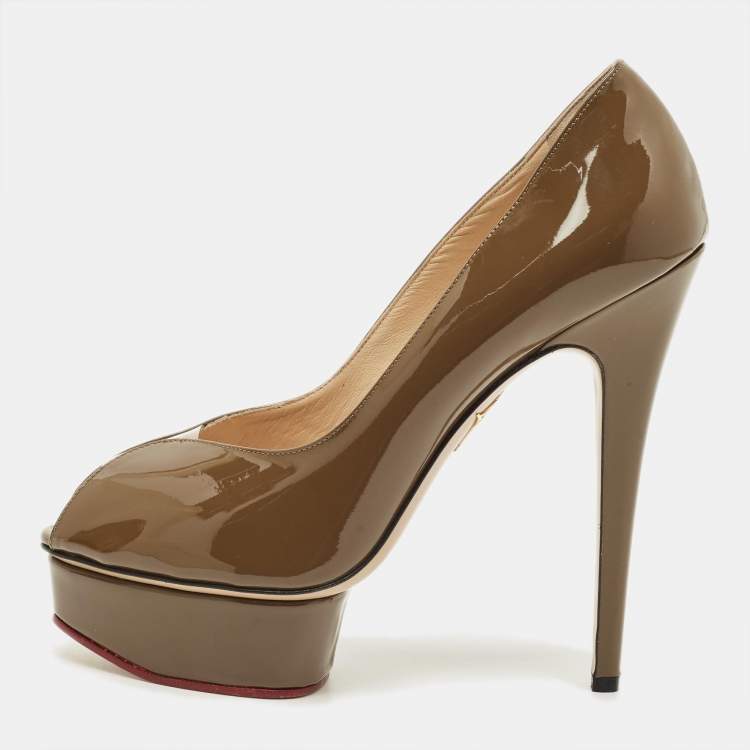 Pre Owned Charlotte Olympia Dolly Size 40 Green Patent Leather Platform Pumps