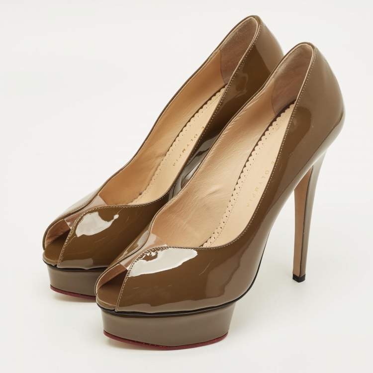 Pre Owned Charlotte Olympia Dolly Size 40 Green Patent Leather Platform Pumps
