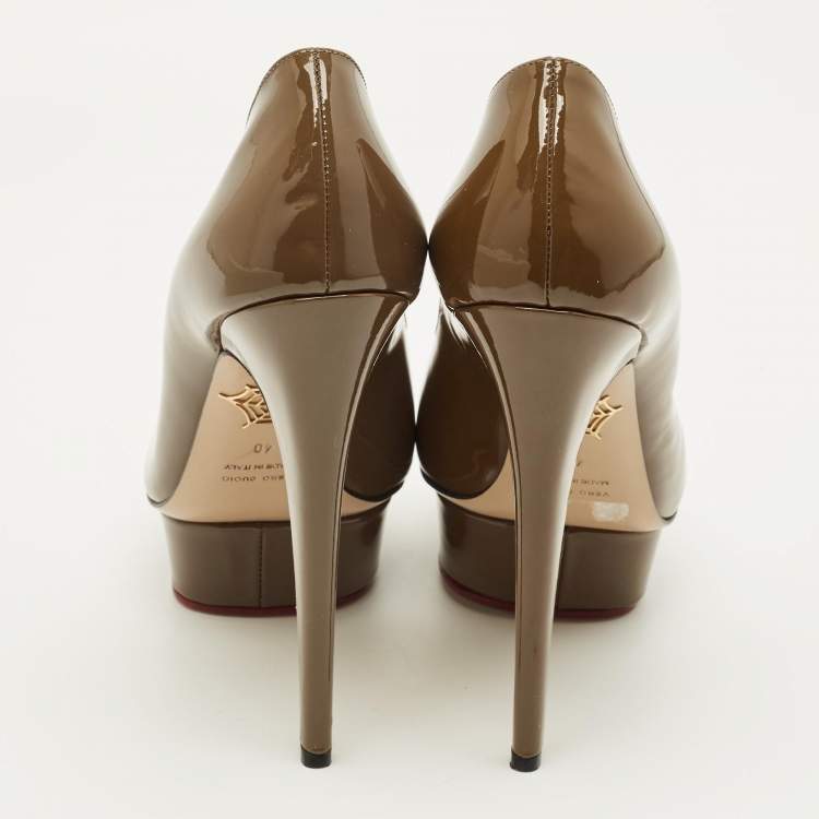 Pre Owned Charlotte Olympia Dolly Size 40 Green Patent Leather Platform Pumps