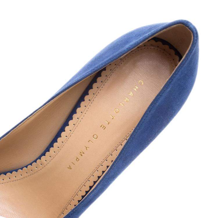 Pre Owned Charlotte Olympia Blue Suede Dolly Platform Pumps Size 39.5
