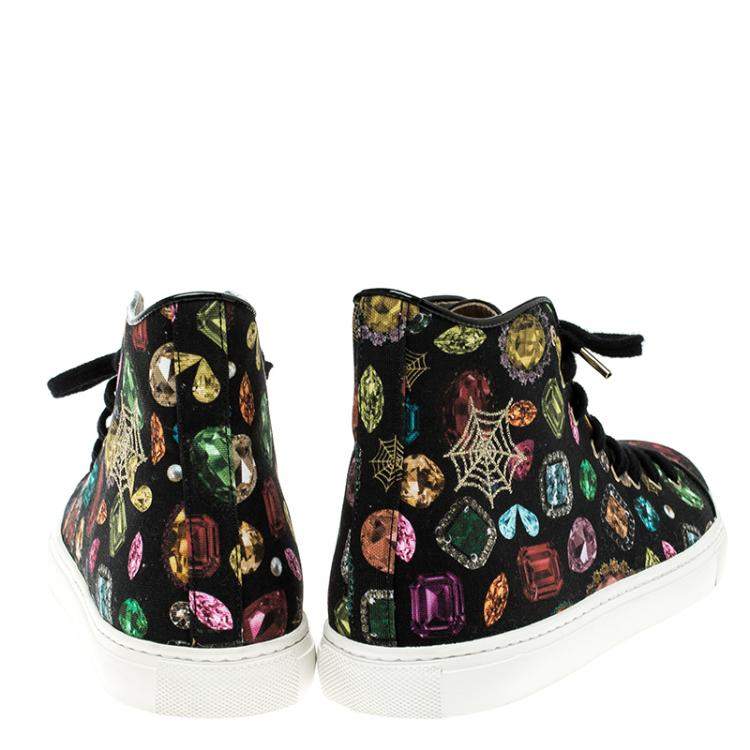 Pre Owned Charlotte Olympia Multicolor Jewel Print Canvas High Top Sneakers Size 38.5
