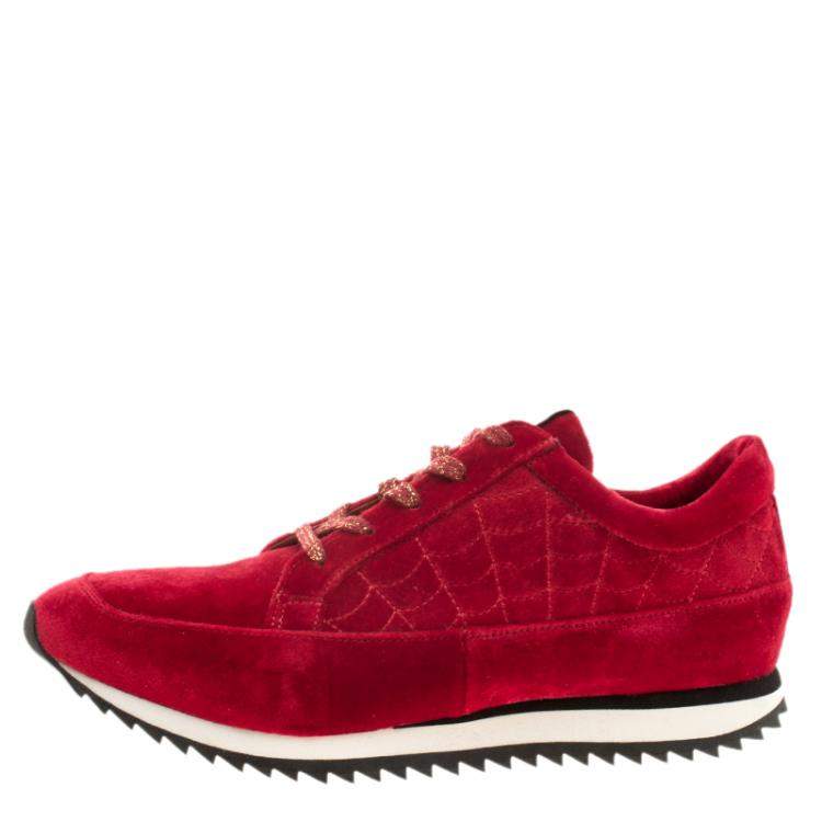Pre Owned Charlotte Olympia Red Velvet Work It Web Sneakers Size 40