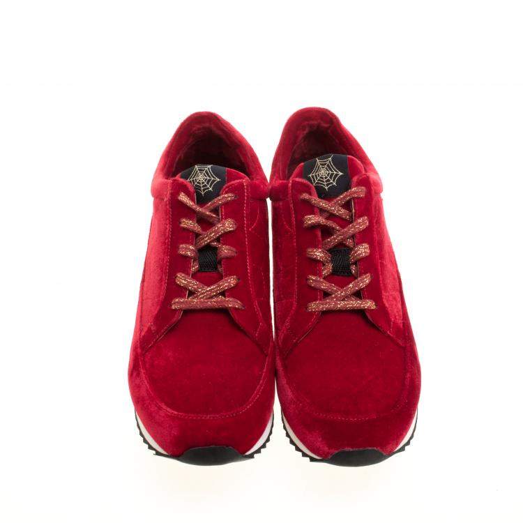 Pre Owned Charlotte Olympia Red Velvet Work It Web Sneakers Size 40