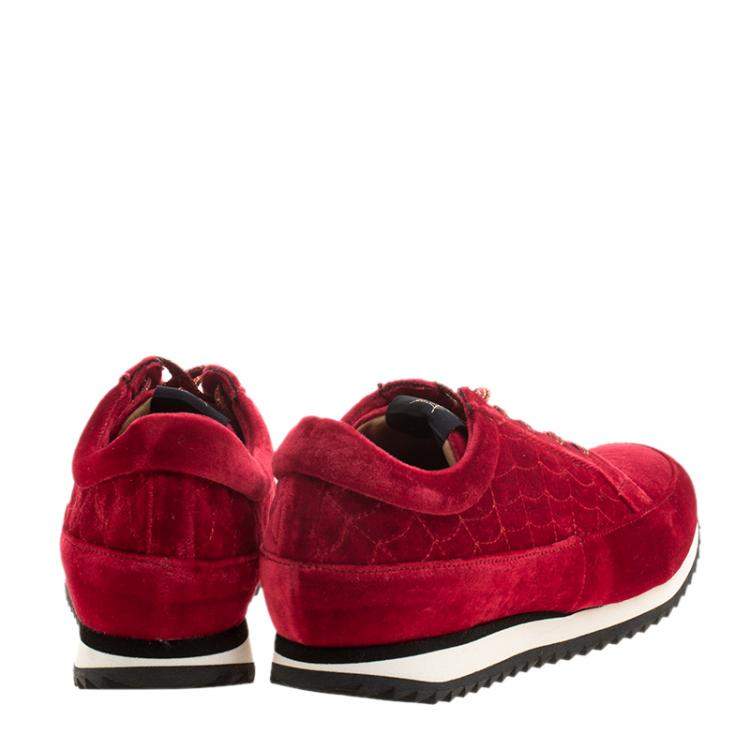 Pre Owned Charlotte Olympia Red Velvet Work It Web Sneakers Size 40
