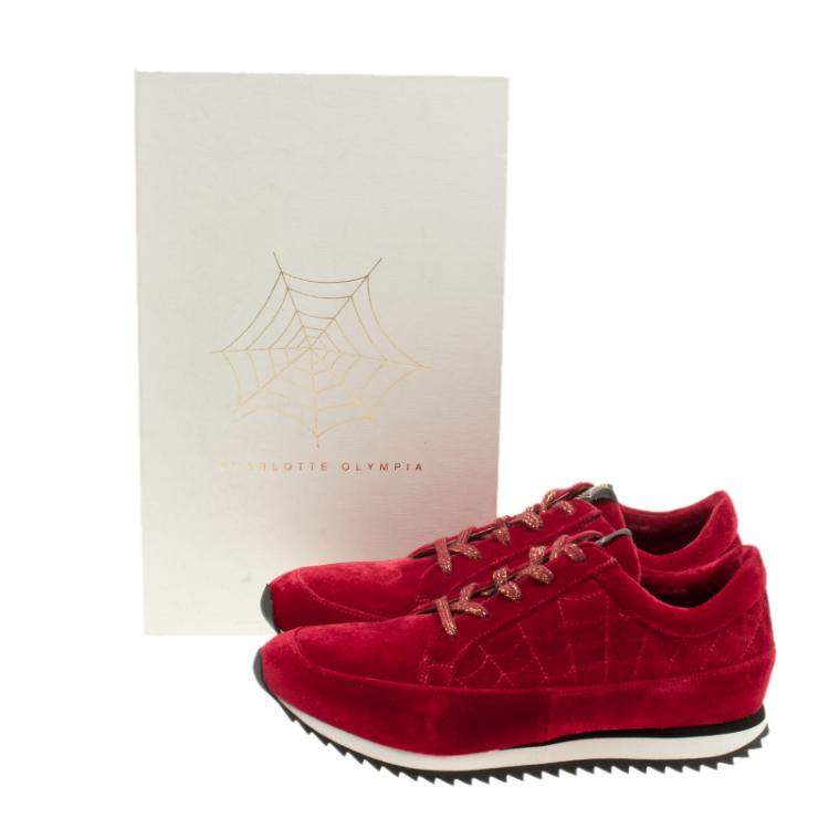 Pre Owned Charlotte Olympia Red Velvet Work It Web Sneakers Size 40