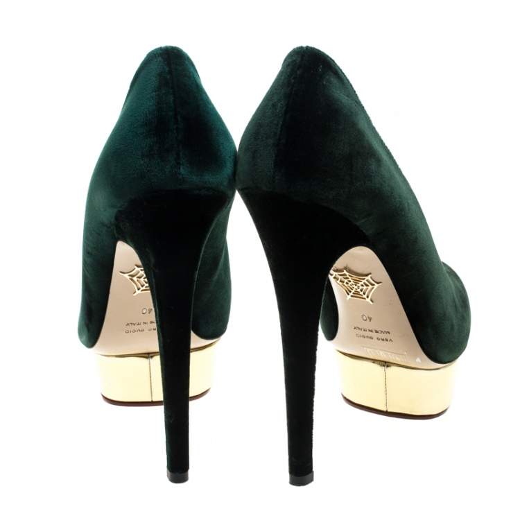 Pre Owned Charlotte Olympia Green Velvet Dolly Platform Pumps Size 40