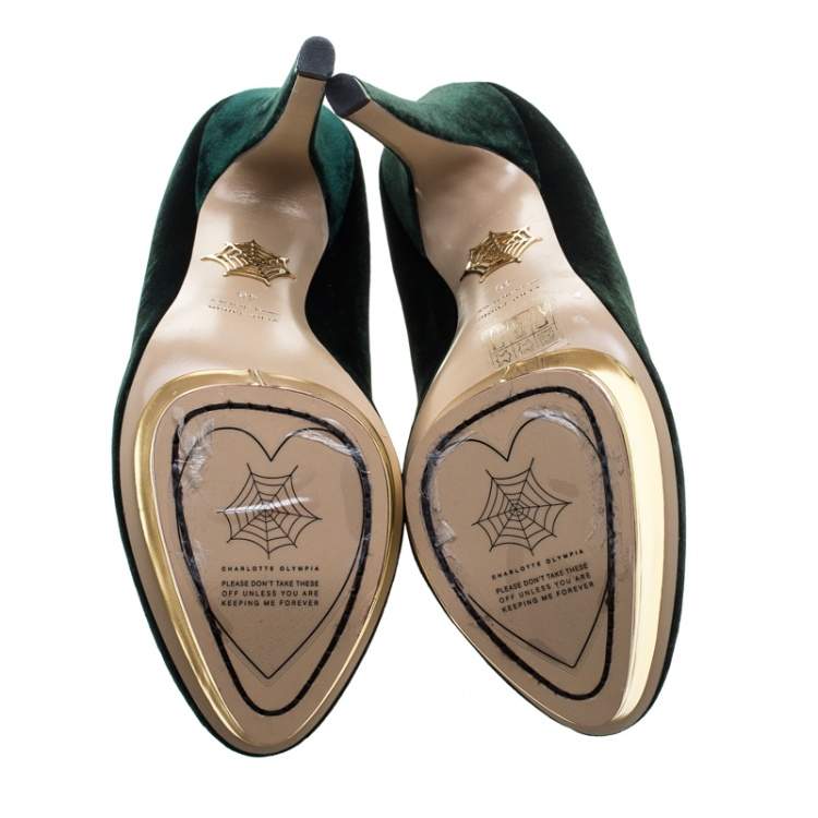 Pre Owned Charlotte Olympia Green Velvet Dolly Platform Pumps Size 40