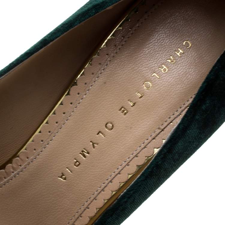 Pre Owned Charlotte Olympia Green Velvet Dolly Platform Pumps Size 40