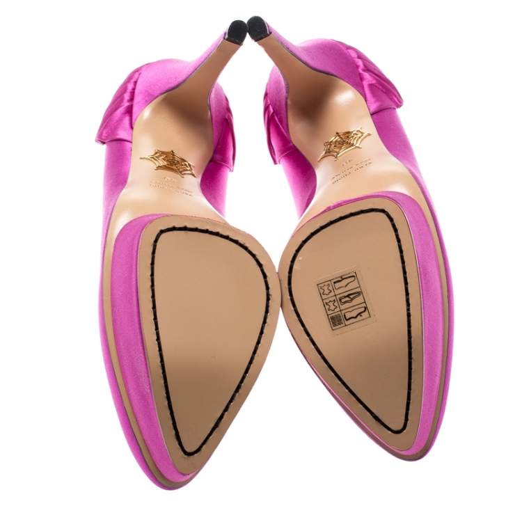 Pre Owned Charlotte Olympia Fuchsia Pink Satin Paloma Fan Pleat Platform Pumps Size 40