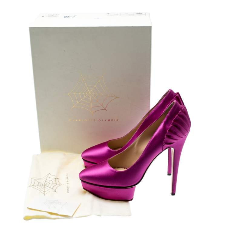 Pre Owned Charlotte Olympia Fuchsia Pink Satin Paloma Fan Pleat Platform Pumps Size 40