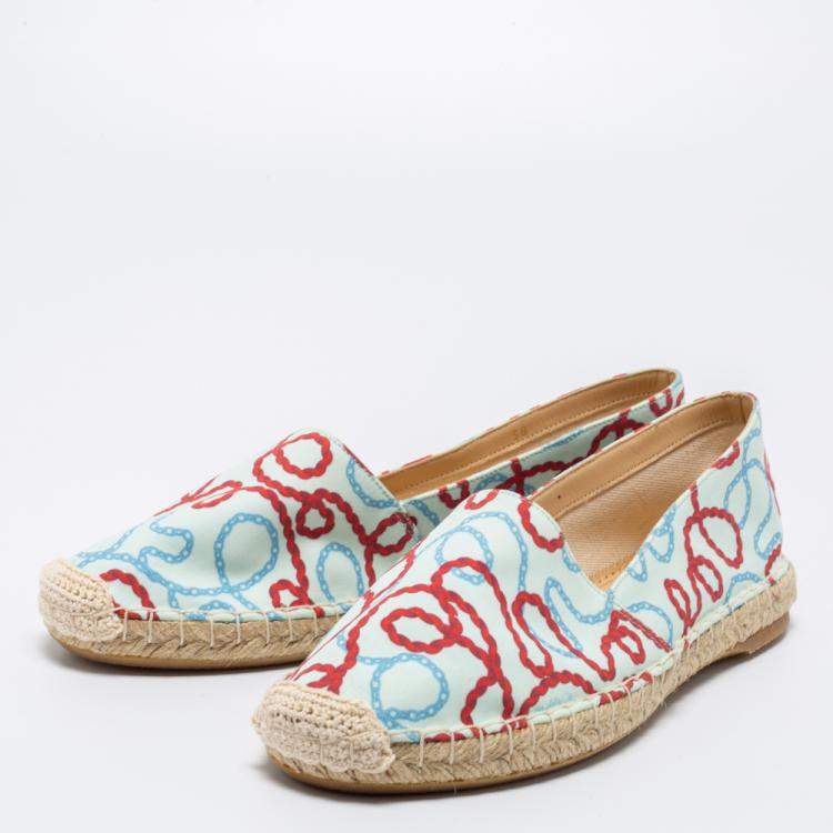 Pre Owned  Charlotte Olympia Tricolor Printed Fabric Esme Espadrilles Size 38