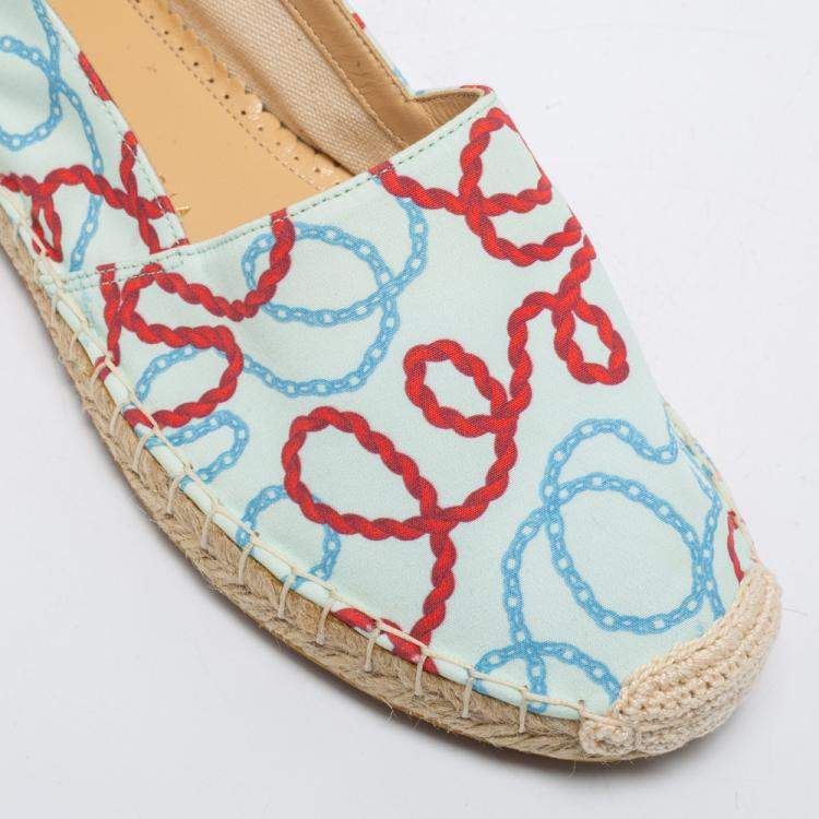 Pre Owned  Charlotte Olympia Tricolor Printed Fabric Esme Espadrilles Size 38