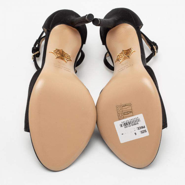 Pre Owned Charlotte Olympia Monochrome Satin Skeleton T Strap Sandals Size 36.5