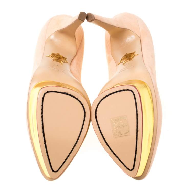 Pre Owned Charlotte Olympia Blush Pink Suede Dolly Platform Pumps Size 39