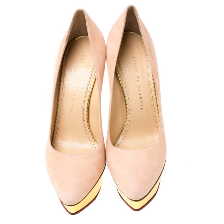 Pre Owned Charlotte Olympia Blush Pink Suede Dolly Platform Pumps Size 39