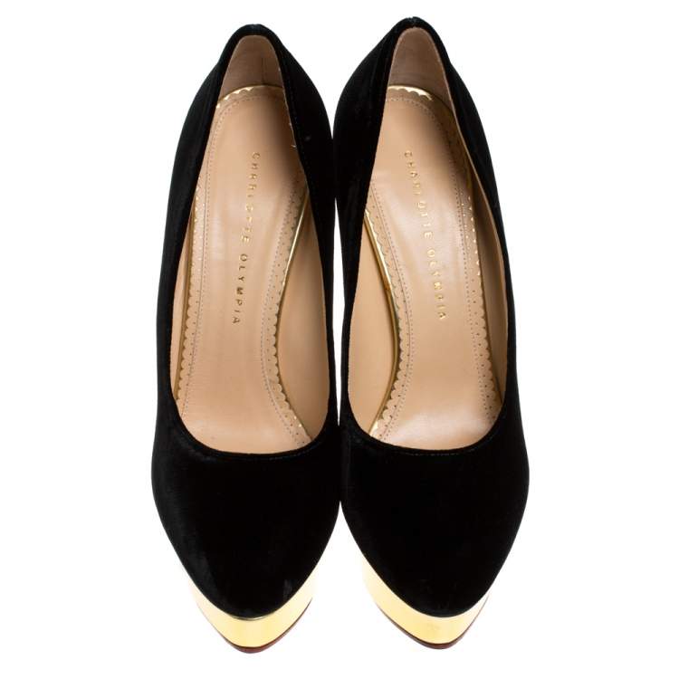مملوكة مسبقًا Charlotte Olympia Black Velvet Dolly Platform Pumps Size 41