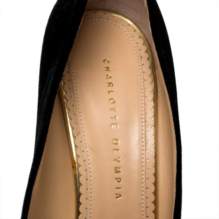 مملوكة مسبقًا Charlotte Olympia Black Velvet Dolly Platform Pumps Size 41