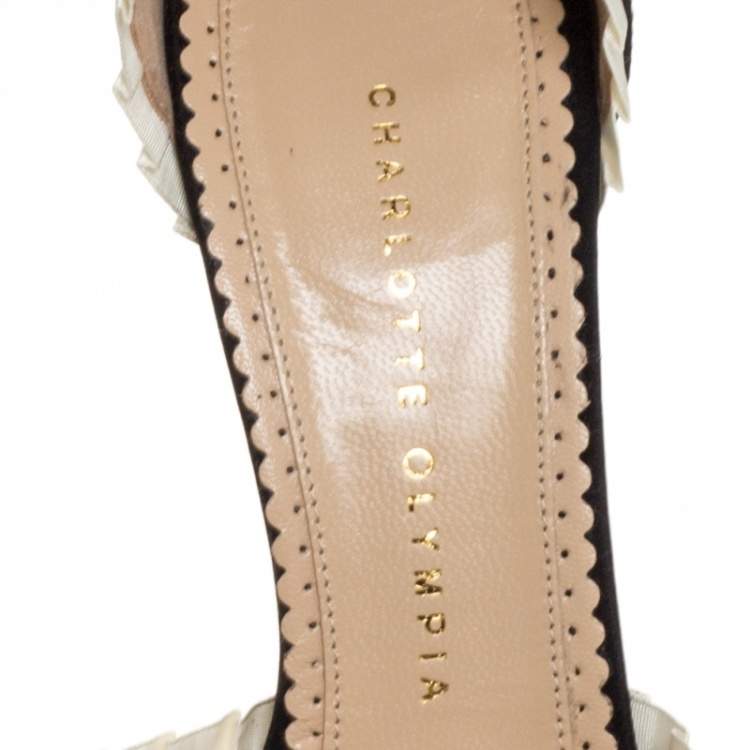 Pre Owned Charlotte Olympia Black/White Satin Masquerade Ankle Strap Platform Sandals Size 39