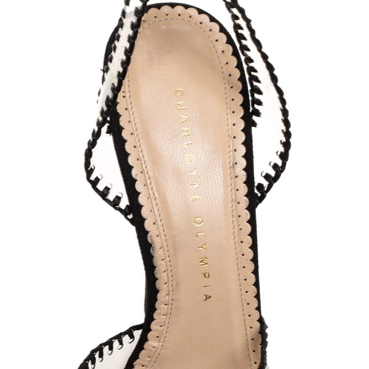Pre Owned Charlotte Olympia Black Suede Leather And PVC Platform Ankle Strap Sandals Size 39