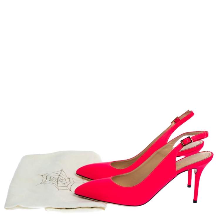 Pre Owned Charlotte Olympia Neon Pink Leather Slingback Court Pumps Size 39