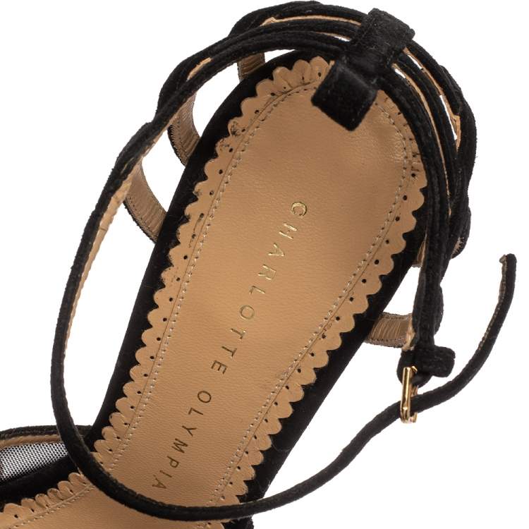 Pre Owned Charlotte Olympia Black Suede Octavia Platform Sandals Size 38