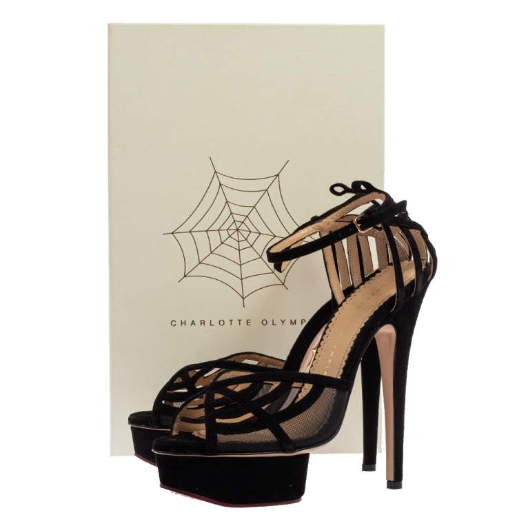 Pre Owned Charlotte Olympia Black Suede Octavia Platform Sandals Size 38