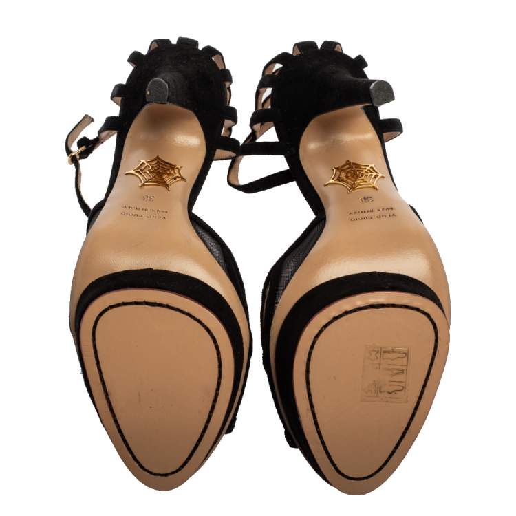 Pre Owned Charlotte Olympia Black Suede Octavia Platform Sandals Size 38